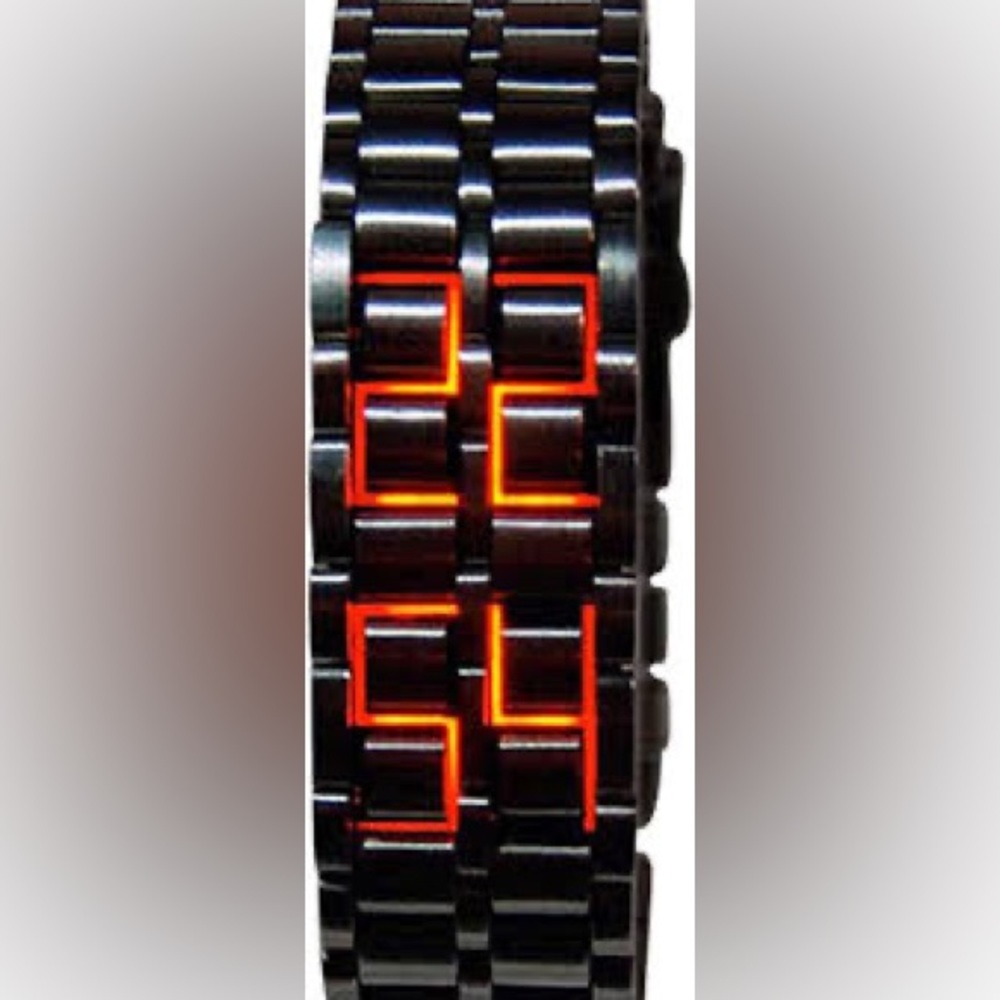 Black bracelet red led watch